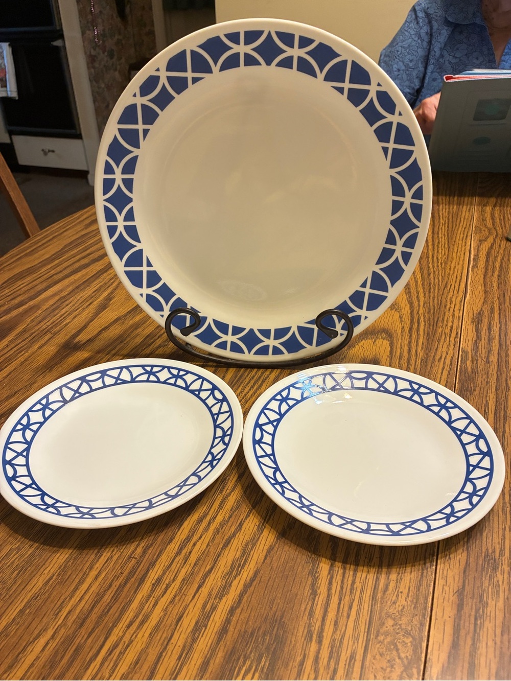 Corelle Vitrelle dinner plate & 2 salad plate in the Cobalt Circles pattern